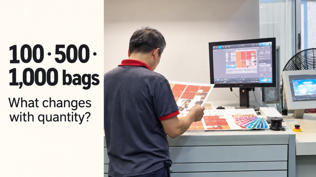 Print inspection beside the quantities 100, 500 and 1,000 bags