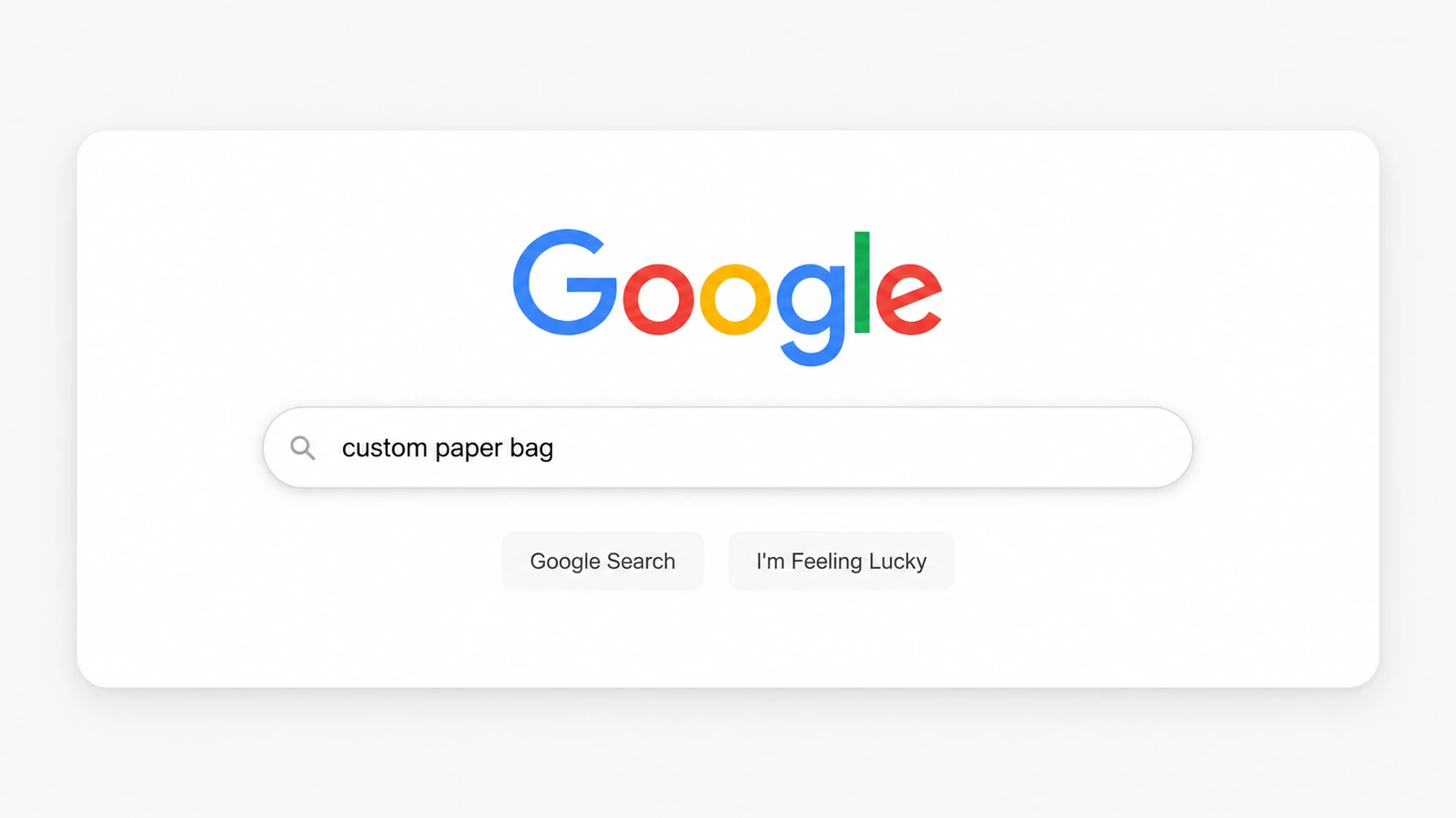Edited Google search interface with the query custom paper bag and English search buttons.